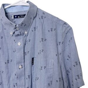Ben Sherman Men’s Large Blue Check Short Sleeve Button Down Scooter Casual Shirt